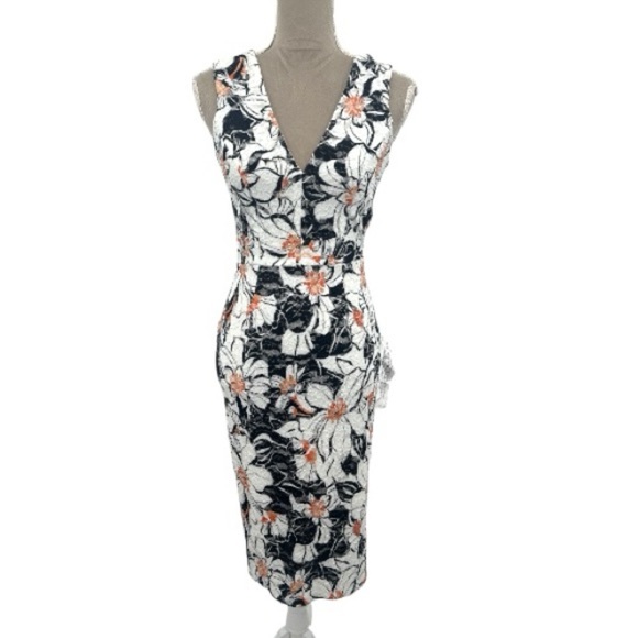 Dress The Population Alice Floral Lace Sheath Midi Dress Black White Size XS NWT - Picture 2 of 14